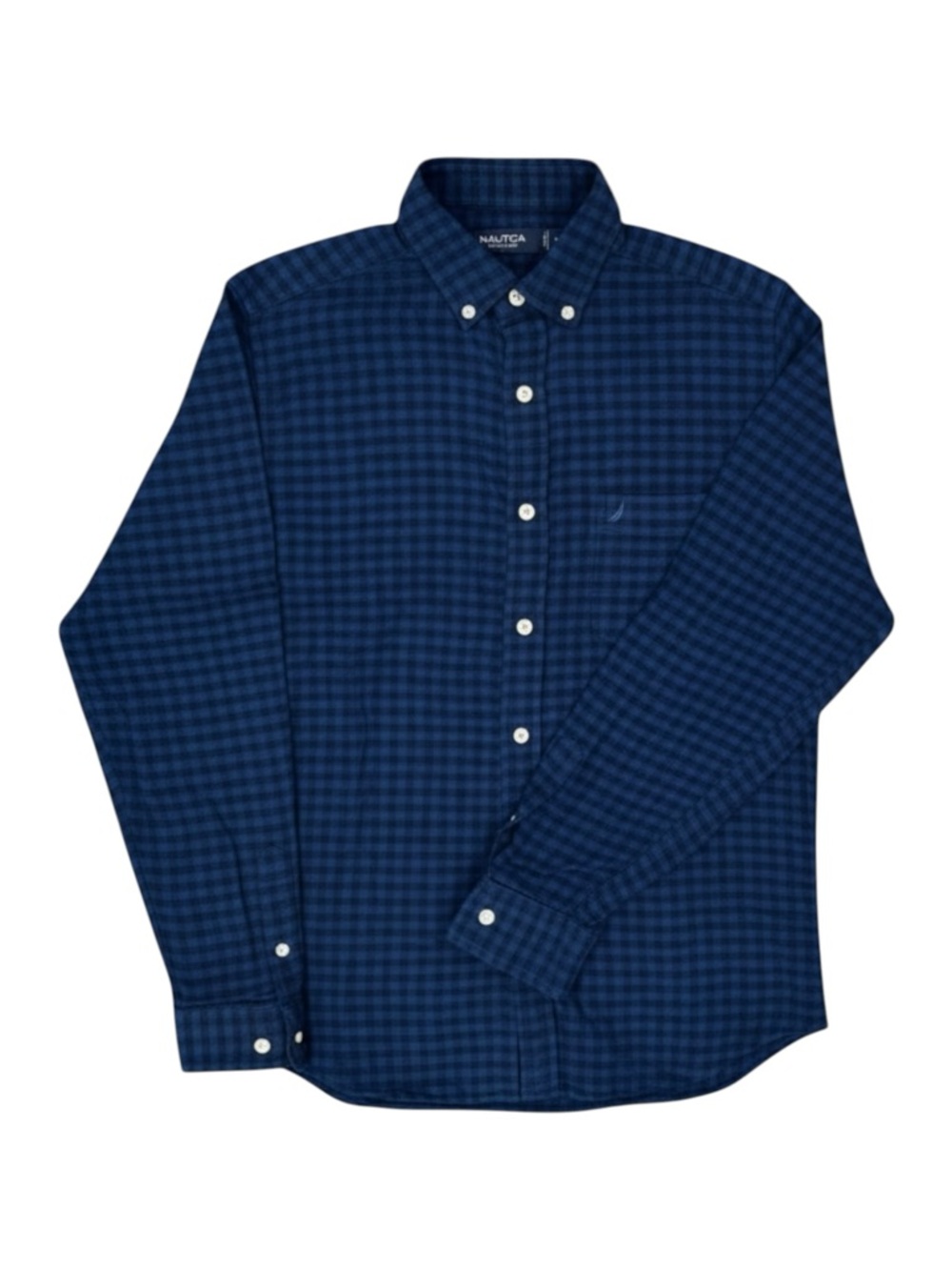 NAUTICA Men's Blue/Black Gingham Button-Down Flannel Shirt
